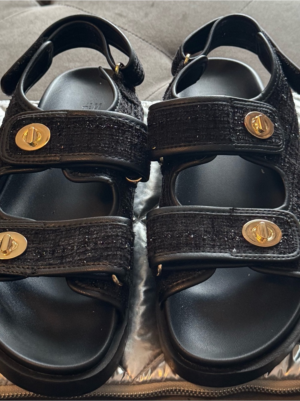 H&M Black Womens Sandals with Gold Accents size 10